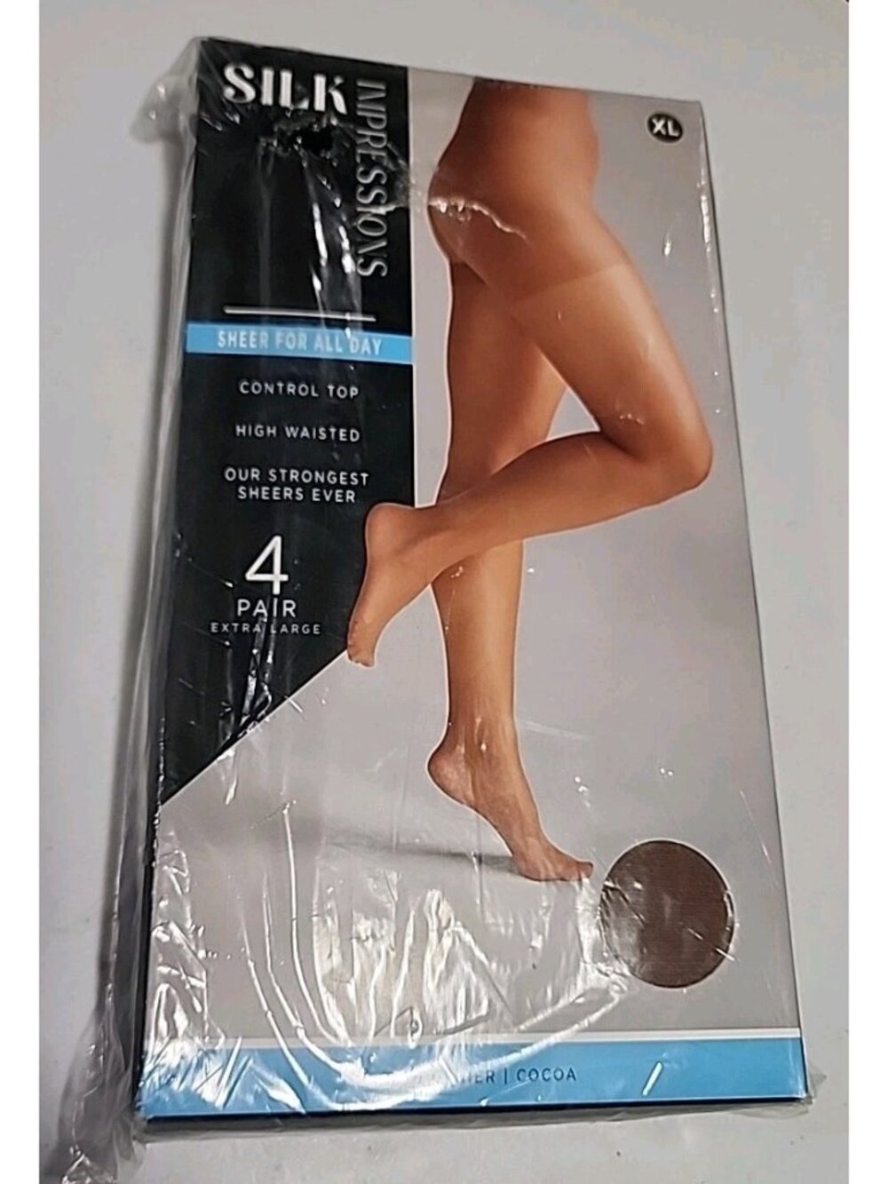 4-Pack SILK IMPRESSIONS Women’s XL All Day Sheer Control Top Pantyhose Cocoa NWT